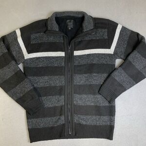 Six Lincoln New York Sweater Men's Size Large Charcoal,‎ Black & White Stripes